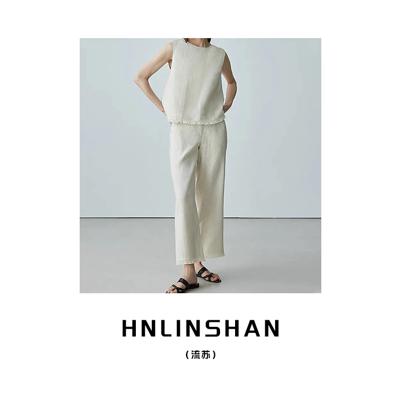 【清】【流苏】简约苎麻流苏九分裤套装LS30441001
