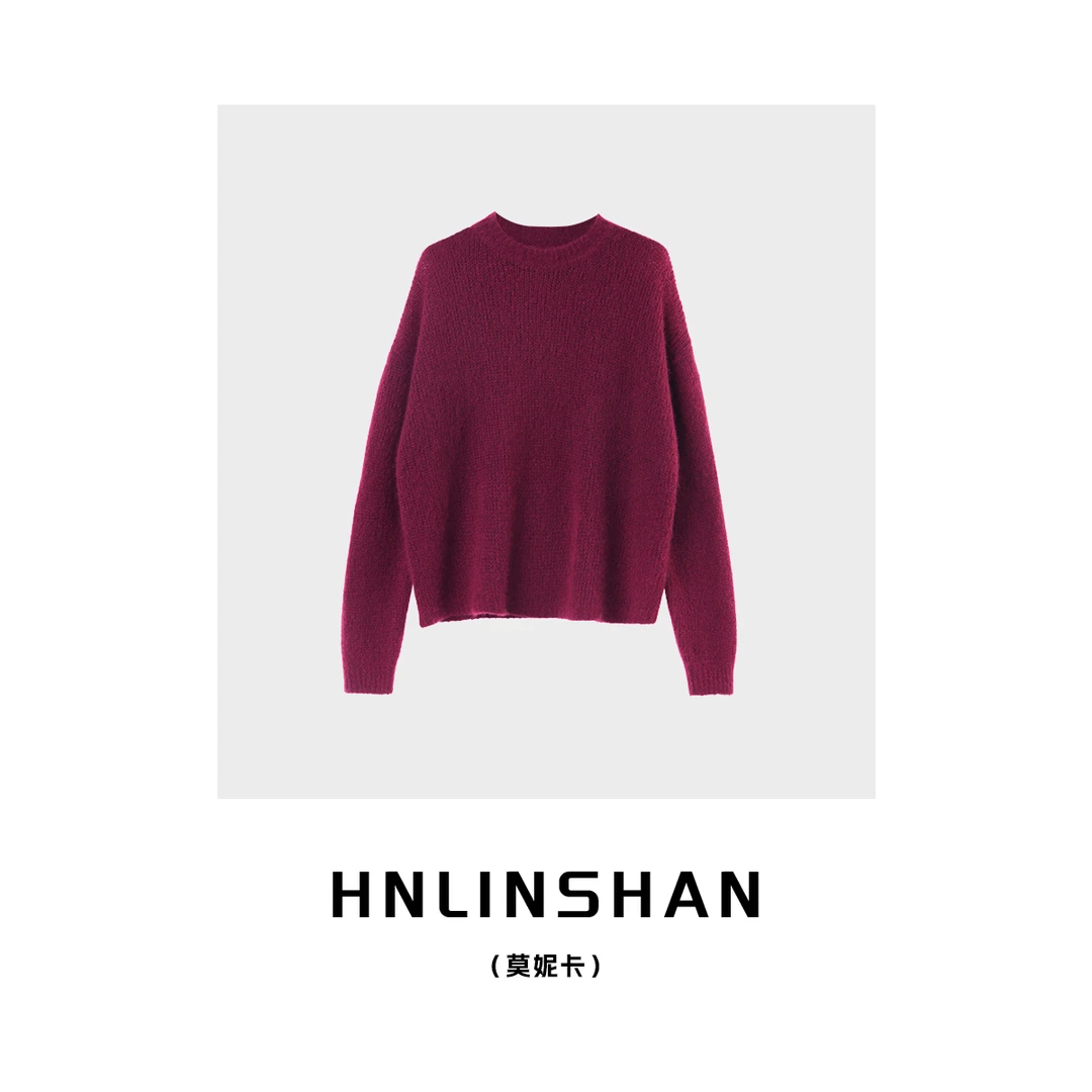 【莫妮卡】康宝莱显白浆果色温柔圆领套头针织衫30419235