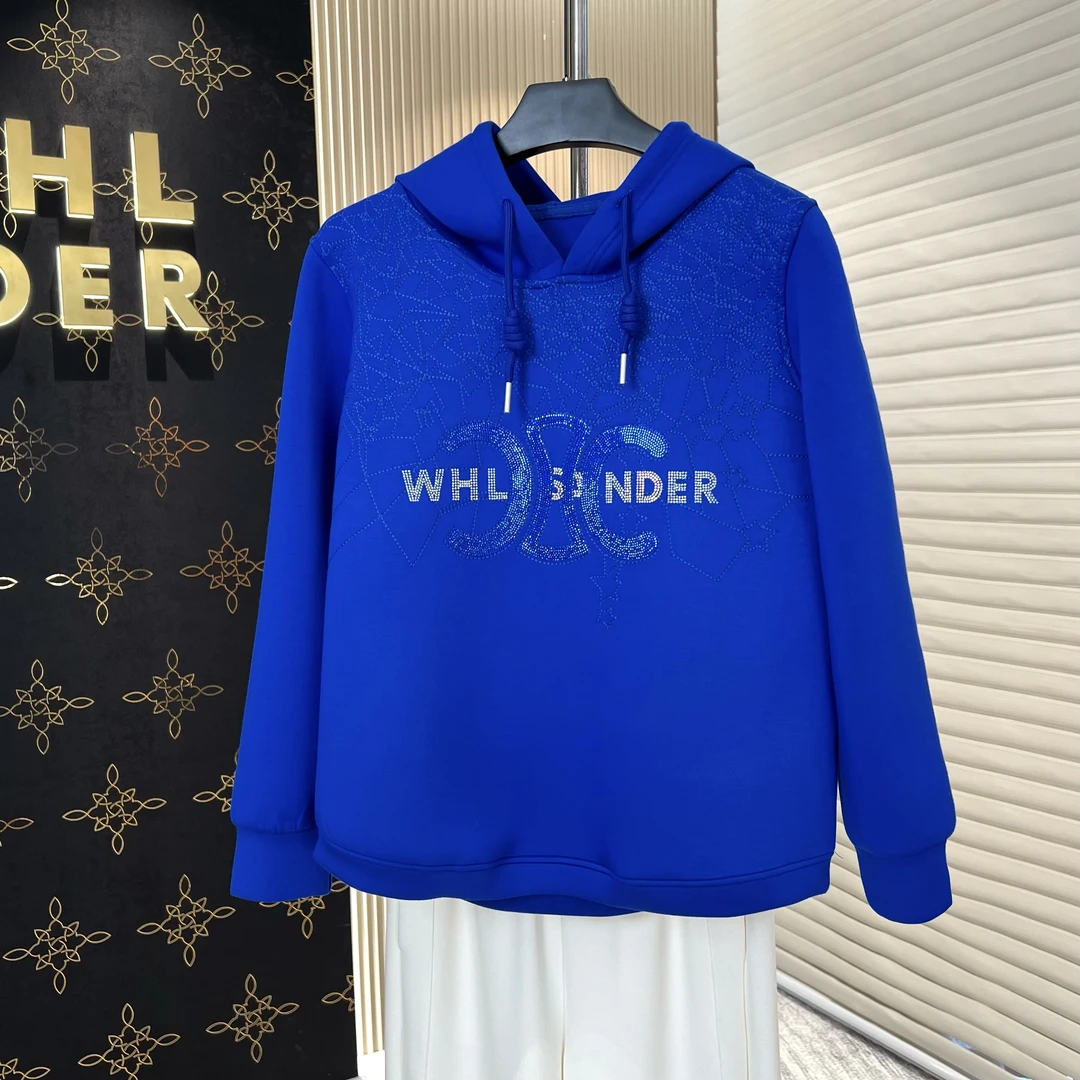 WHL SANDER维尔桑达烫钻重工欧版宽松显瘦克莱因蓝连帽卫衣