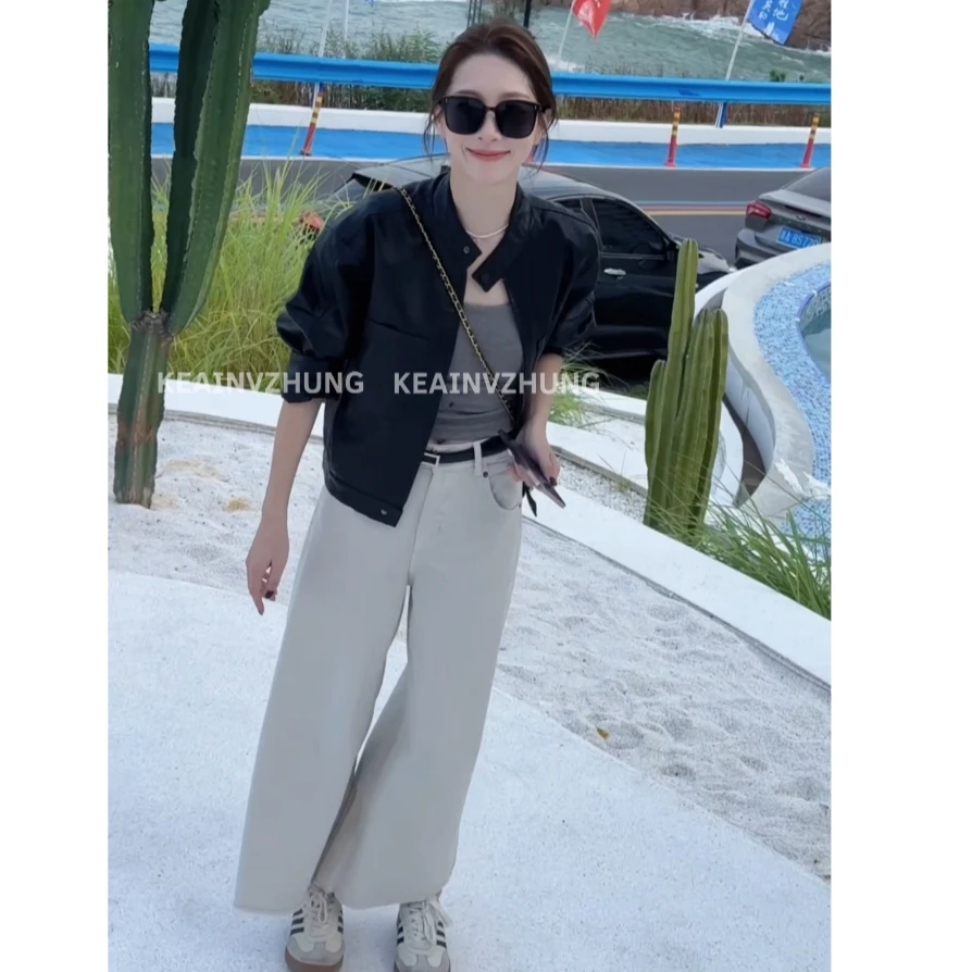 VOCKOO【旷野】新款立领气质时尚防风拉链设计皮衣外套