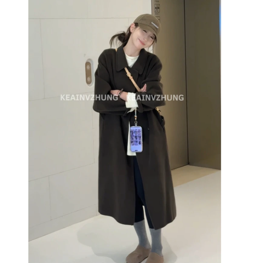 【比利时】秋冬韩系纯手工定制高级感显瘦宽松翻领全羊毛大衣