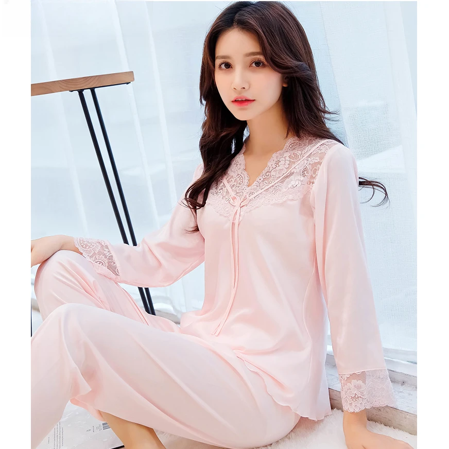 蕾丝睡衣女夏季冰丝凉爽薄款女士大码宽松仿真丝丝绸家居服可外穿
