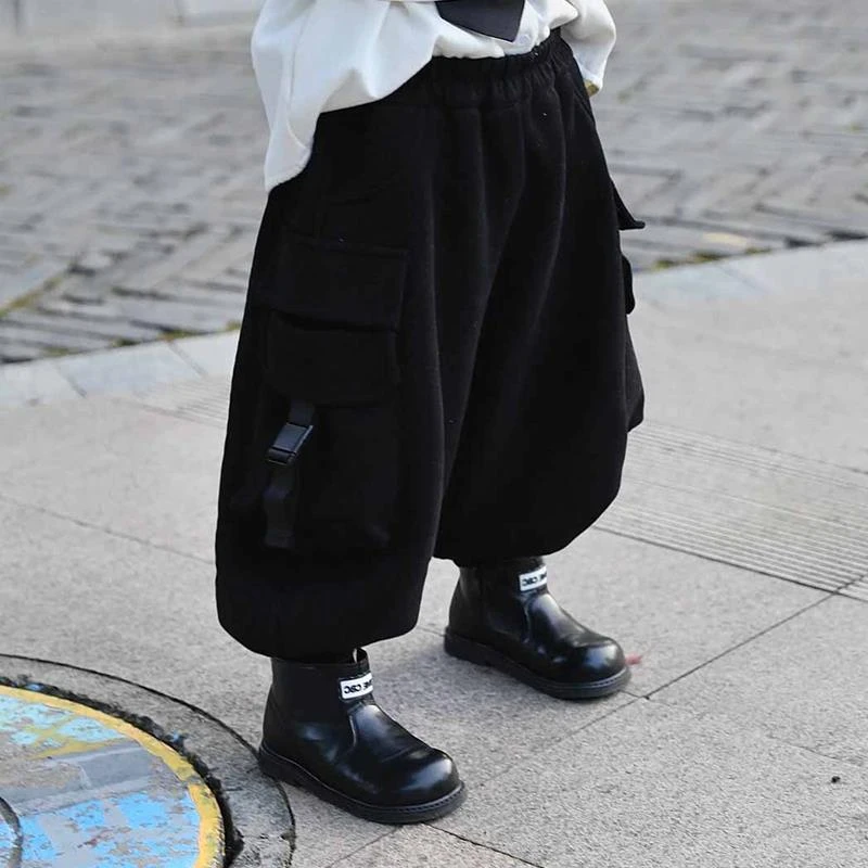 儿童加绒加厚工装风休闲裤男童裤子2024秋冬新款中小童宝宝运动裤