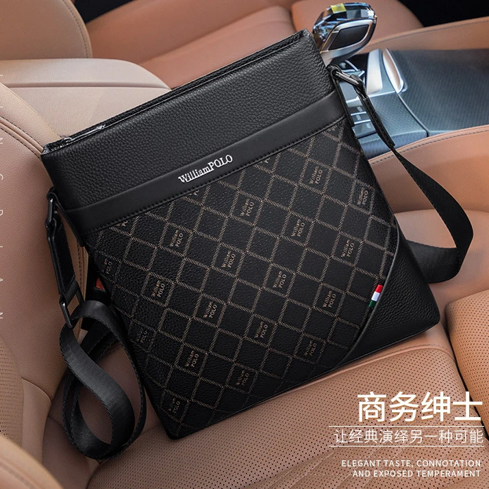 英皇保罗单肩包男士真皮2024新款高档男包头层牛皮商务时尚斜挎包