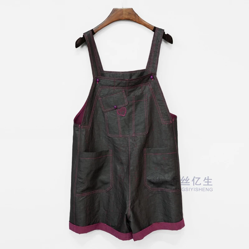 小可爱！香云纱枚紫色龟纹气质短裤减龄百搭休闲运动背带裤X2929