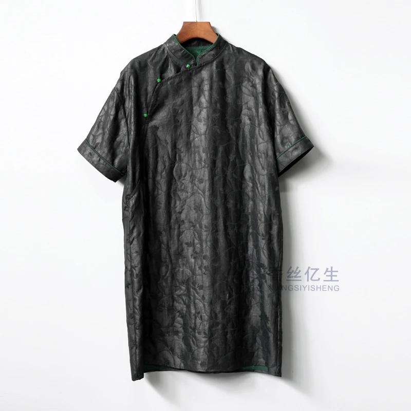 吉祥！龟裂纹提花气质时尚减龄立领复古国风百搭连衣裙X2656