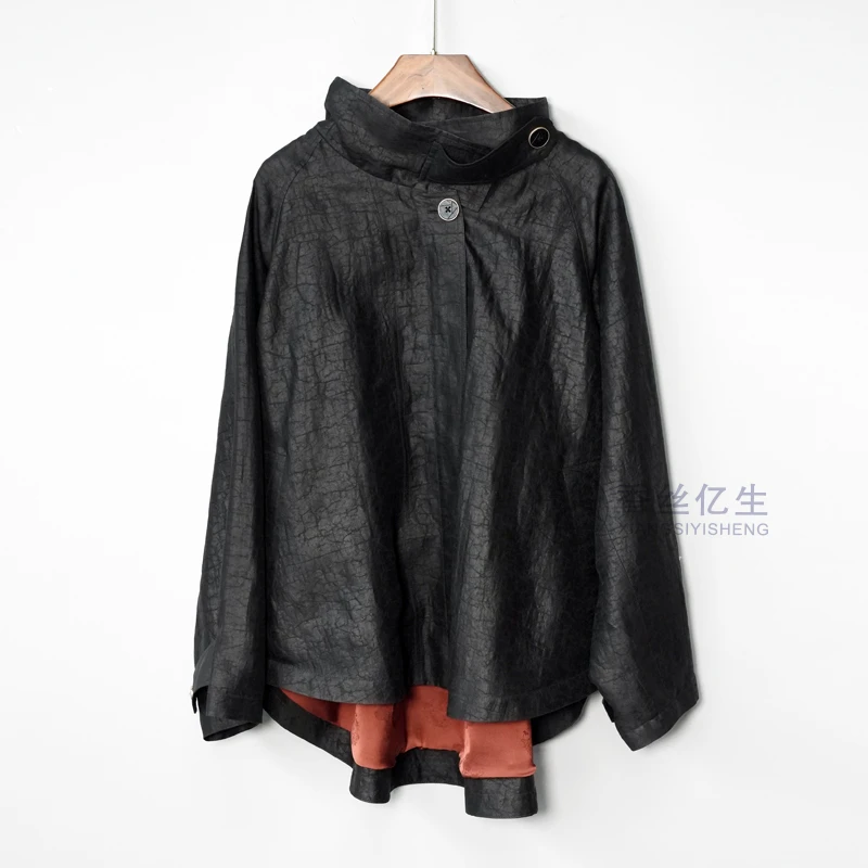 千与千寻！香云纱秋冬上衣时尚百搭黑色宽松休闲女士风衣外套X2731