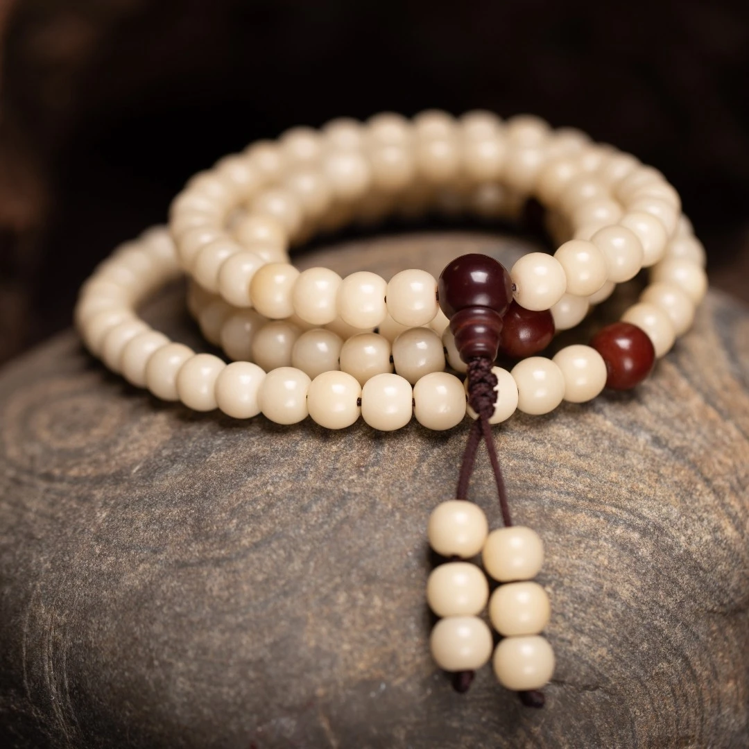 妙音文玩-白玉菩提奶油黄桶珠108粒11mm