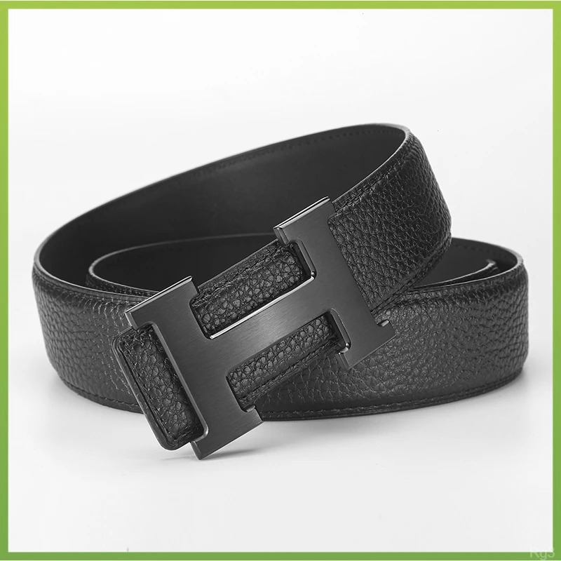 皮带男款真皮平滑扣h腰带男款年轻人时尚百搭商务真牛皮内扣腰带