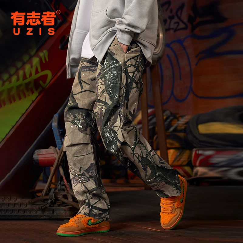 有志者UZIS迷彩美式复古工装裤男直筒秋季户外伞兵裤休闲宽松长裤