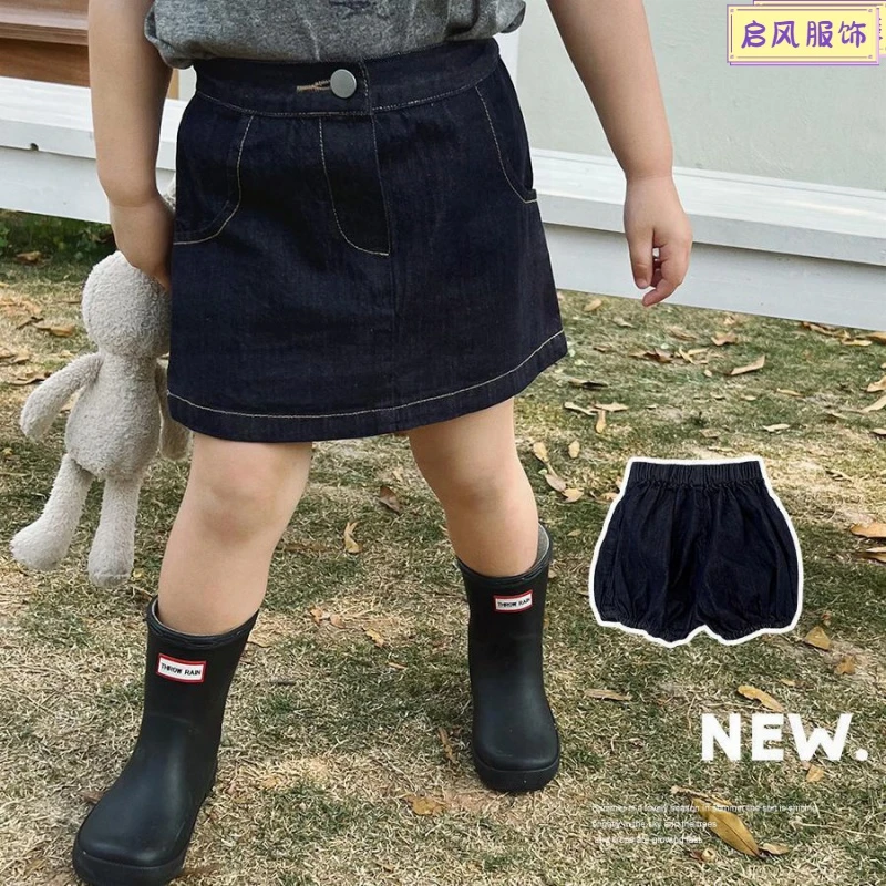 宝宝幼儿园薄款牛仔半裙花苞短裤女童夏季洋气棉半身裙花苞裤