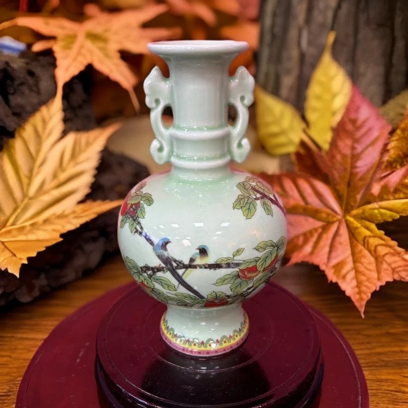 Z28喜上眉梢青釉陶瓷双耳赏瓶（雅昌专属）