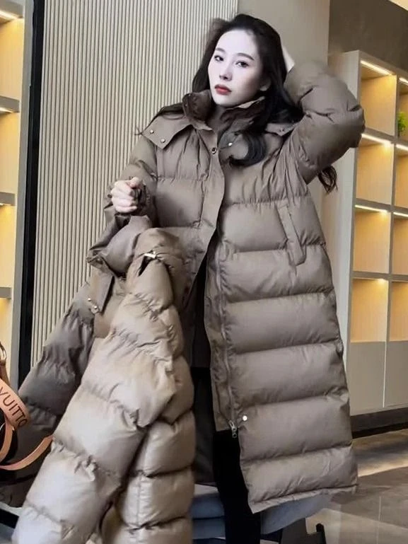 艾羽丝羽绒服特大码300斤胖加厚羽绒服女2023秋冬宽松长款连帽羽