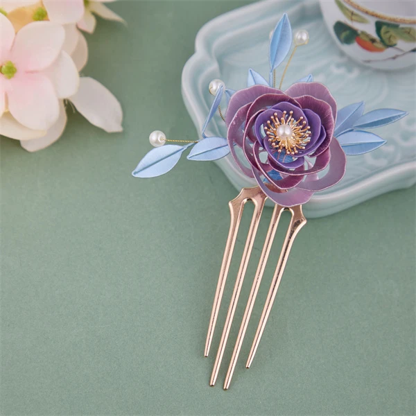 【牡丹】手工缠花百搭发钗日常古典簪发紫色发簪子