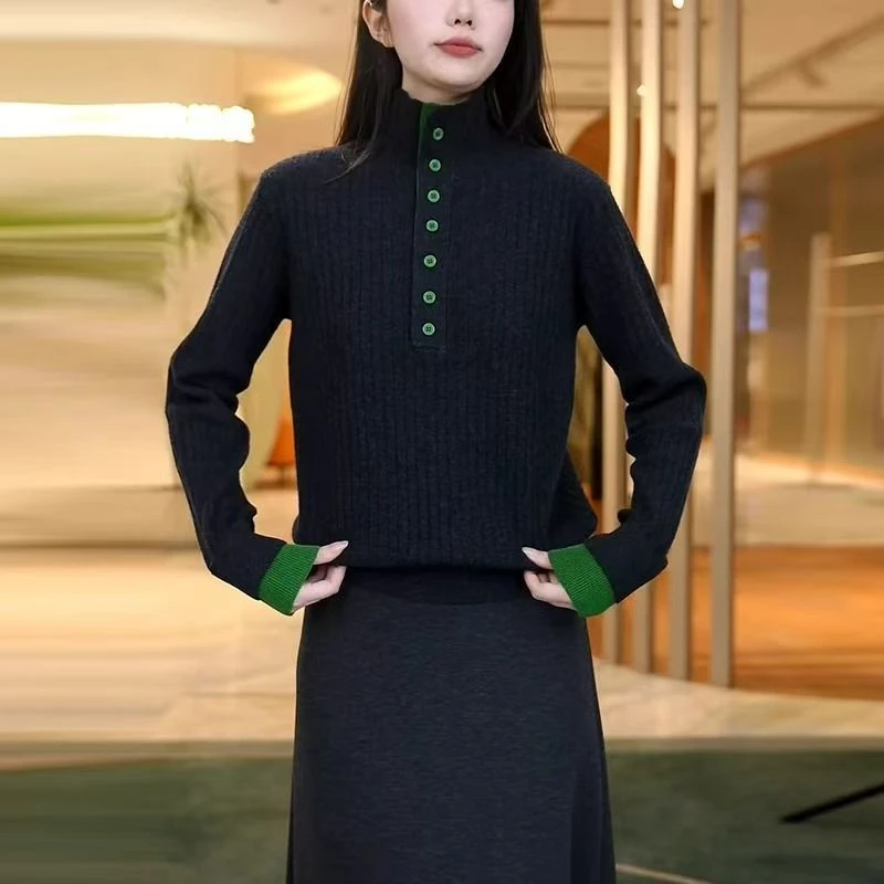 3拼色假两件设计感针织毛衣女上衣洋气