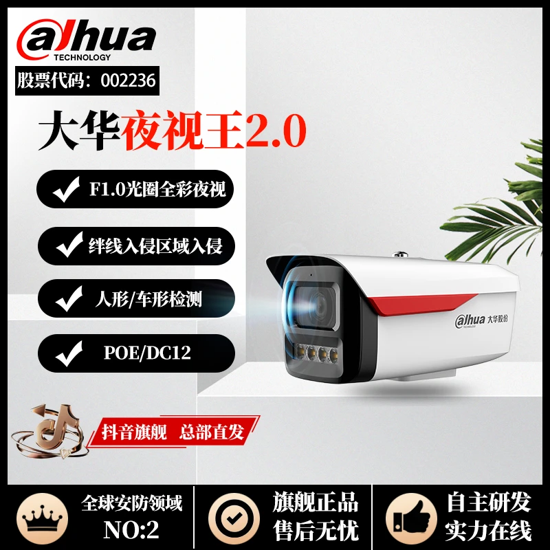 【旗舰】大华夜视王400万poe网络摄像头高清全彩手机远程室外监控