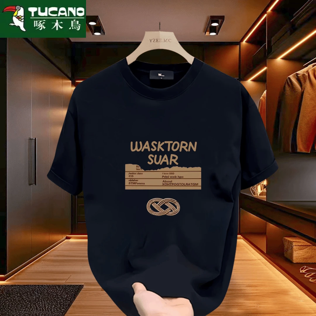 啄木鳥纯棉痞帅潮流大码半袖圆领印花夏季2025ins男士短袖新款T恤