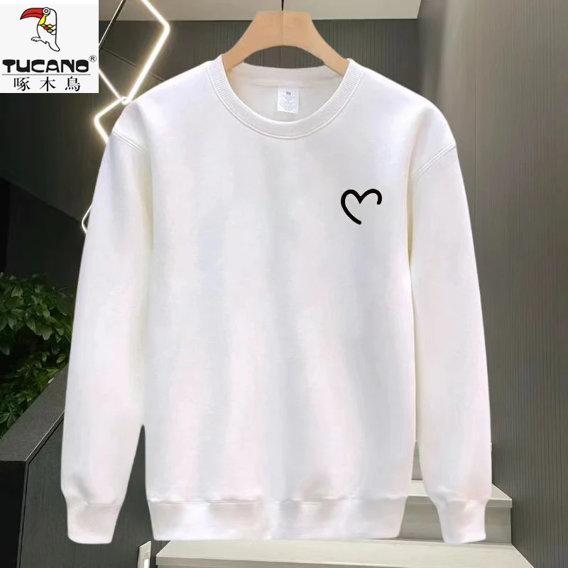 啄木鳥男女同款潮牌休闲百搭卫衣春秋时尚宽松黑色加绒套头上衣