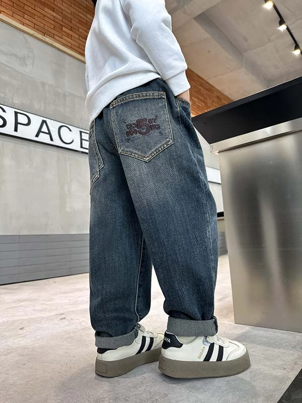 男童秋装牛仔裤子春秋款2024新款中大儿童秋季痞帅炸街休闲男孩潮