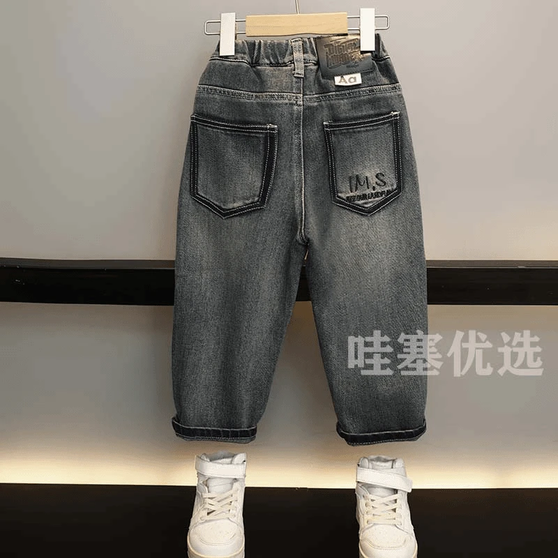 儿童牛仔裤男童春秋款女童裤子韩版宽松宝宝休闲裤炸街洋气