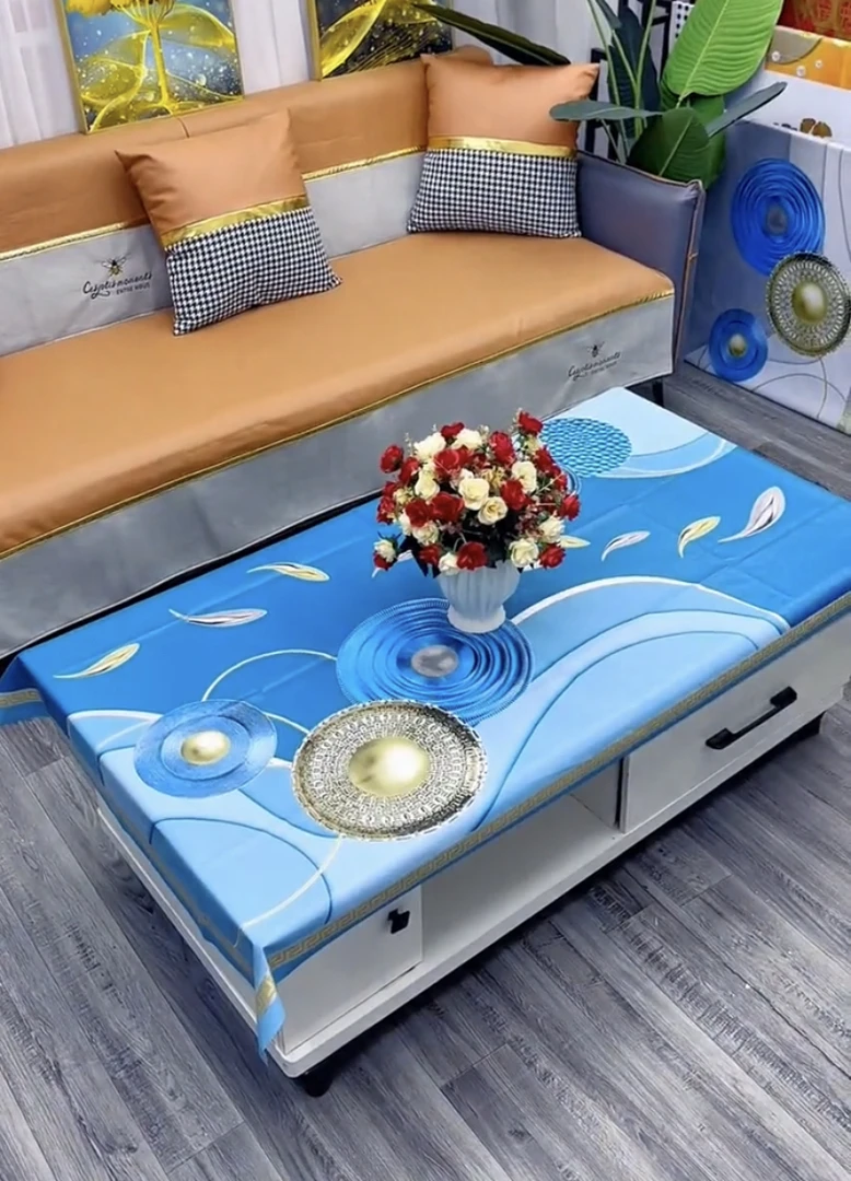 防水防油防烫免洗餐桌布茶几长方形PVC茶几布家用防尘桌布蓝色