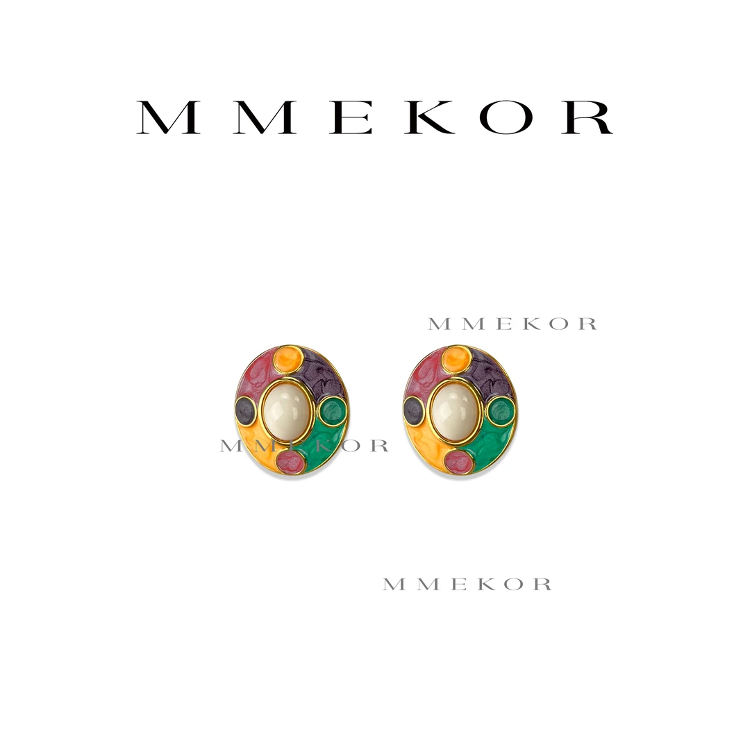 合金树脂耳饰 MMEKOR “众星环绕”耳钉 复古油画耳钉 25366
