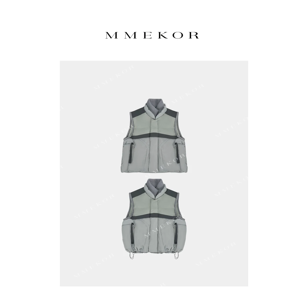 MMEKOR 美式拼色立领厚实马甲 87259     宽松简约风拼色立领马甲