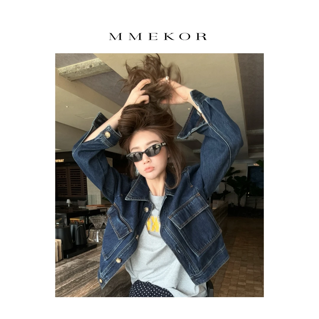 MMEKOR 个性双口袋牛仔外套 86850     韩系设计感复古翻领短外套