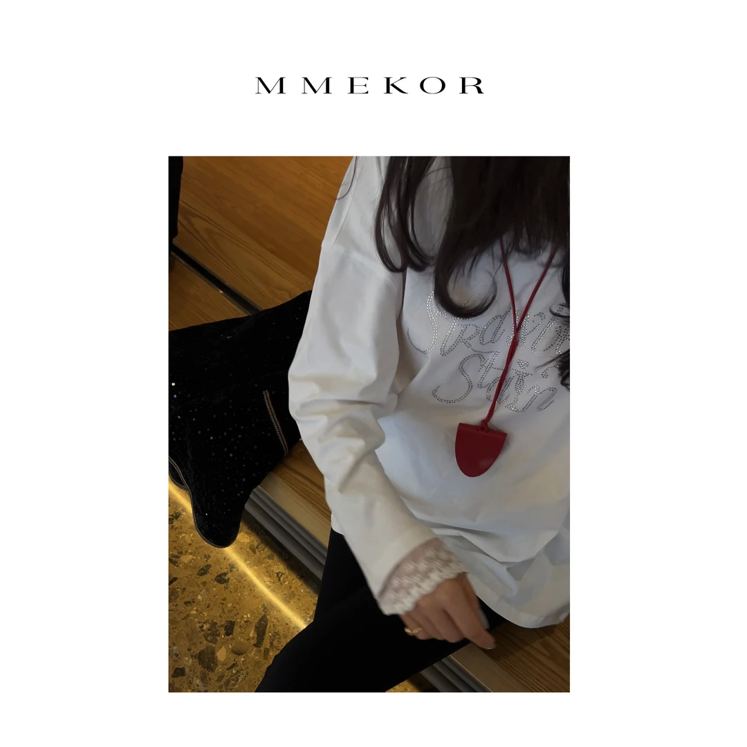 MMEKOR“煎妮日常”T恤2025新款千金玛德琳长袖上衣 88889