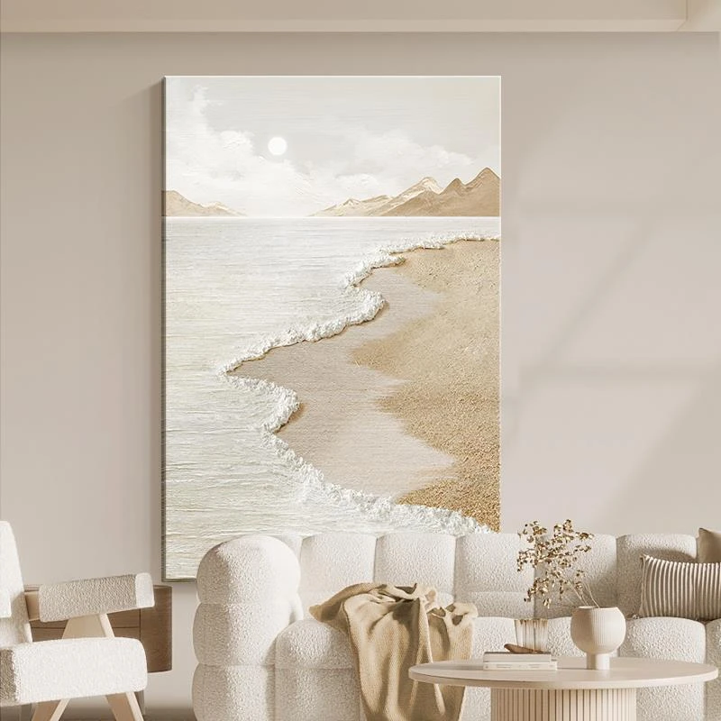 侘寂风客厅装饰画抽象海浪沙发背景墙落地画简约奶油肌理玄关挂画