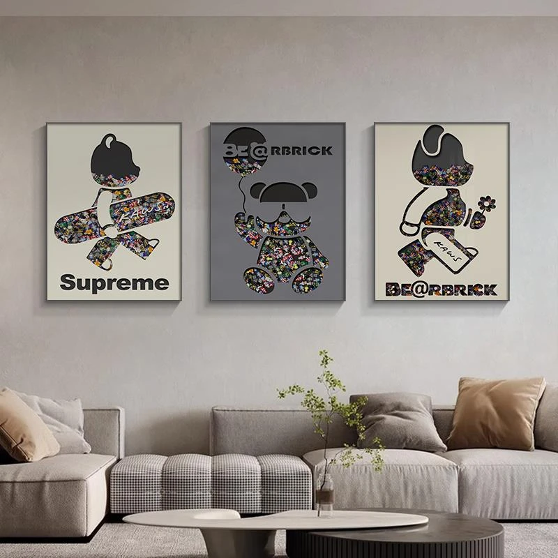 挂画装饰画客厅轻奢现代简约人物暴力熊高级感三联沙发背景墙壁画