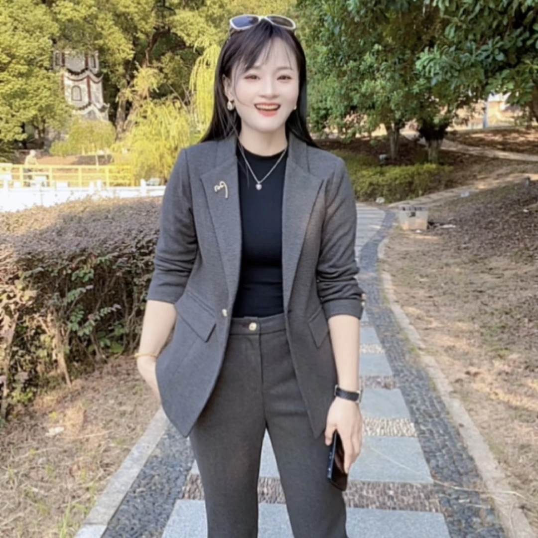 毛呢格纹西装套装两件套显瘦气质时尚休闲百搭修身洋气女神 23137