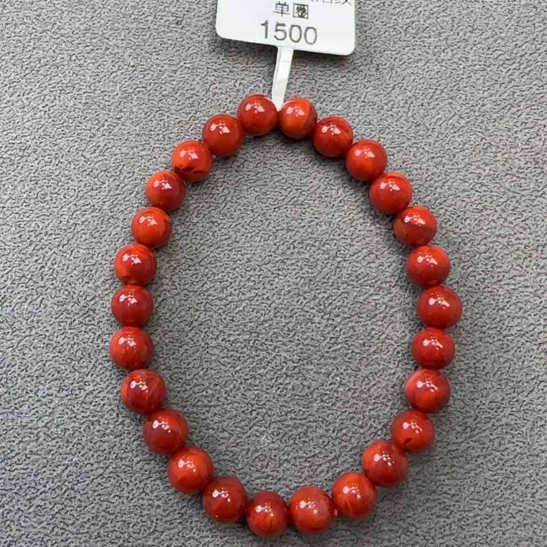 南红玛瑙手串未镶嵌玫红火焰纹7mm单圈