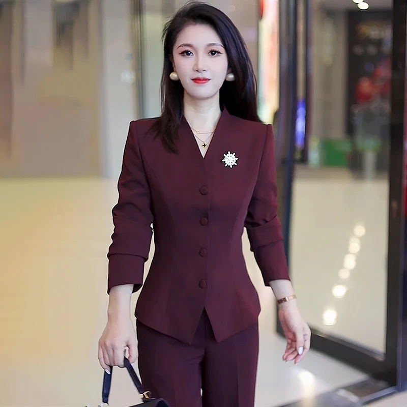 A1006秋冬季新款女装流行安可拉红小香风气质职业女裤套装显瘦X