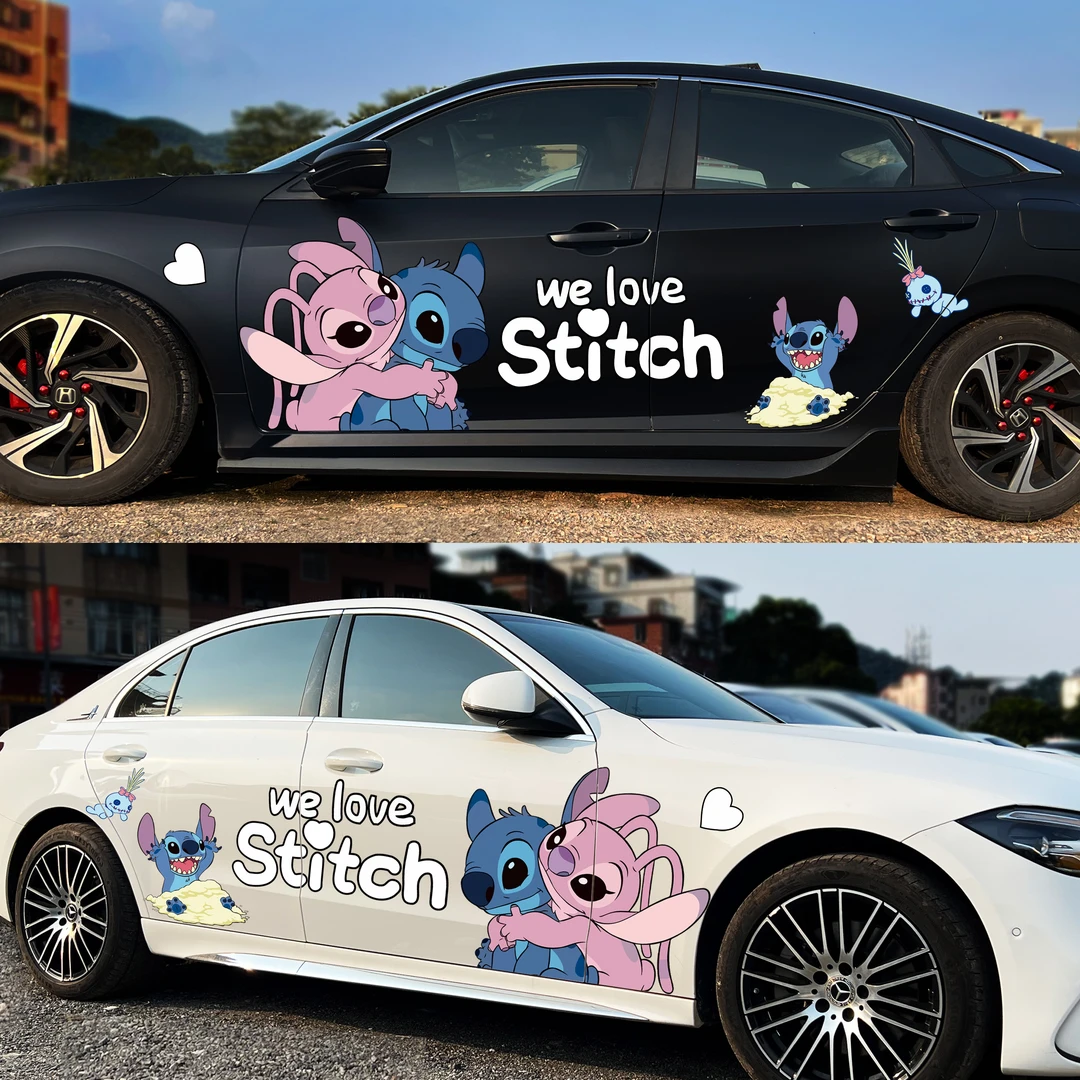 红旗HS5银河L7理想汽车装饰车贴划痕遮挡车身卡通动漫史迪仔贴纸