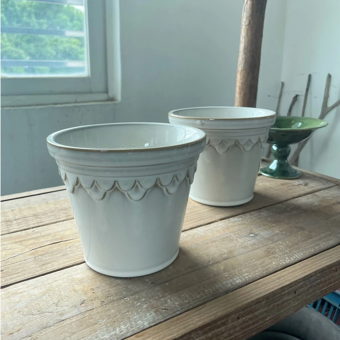 帝罗马花边陶瓷白色花盆微瑕福利陶盆