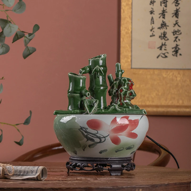 景德镇高温陶瓷钱罐循环流水摆件鱼缸家庭客厅落地办公室中号