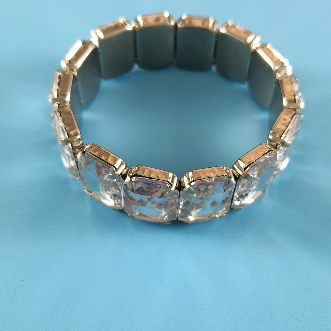 合金仿水晶手链 欧美朋克风满钻手链夸张时尚个性水钻弹力手串