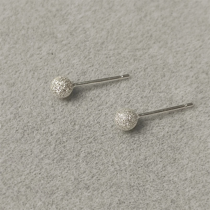 925银耳饰 跨境外贸饰品简约磨砂圆球百搭小众耳钉清新甜美耳饰女