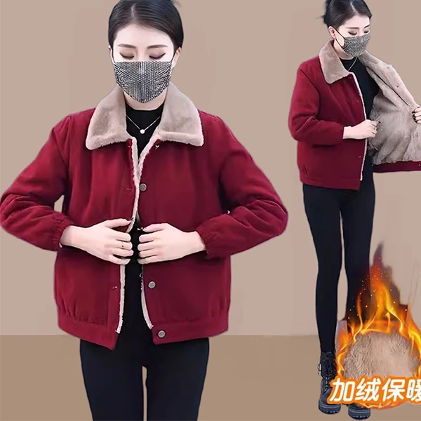 【非棉服】2024新款加绒派克服女时尚冬装中年妈妈小个子短外套上衣