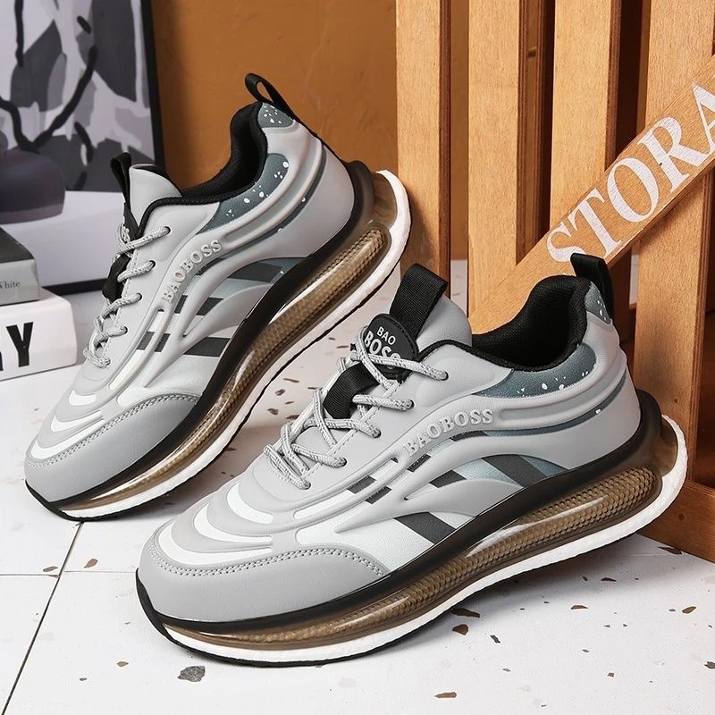 冬季软皮防水气垫缓震真爆软底情侣百搭休闲运动跑鞋3777