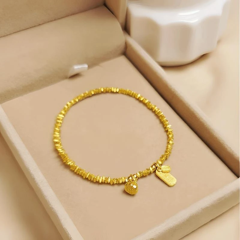 铜合金手链 古法碎金几两百搭手链莲蓬平安大吉大利时尚轻奢小众