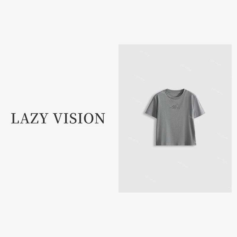 LAZYVISION清凉祥云夏季简约圆领短袖t恤女ZMD-19142小小