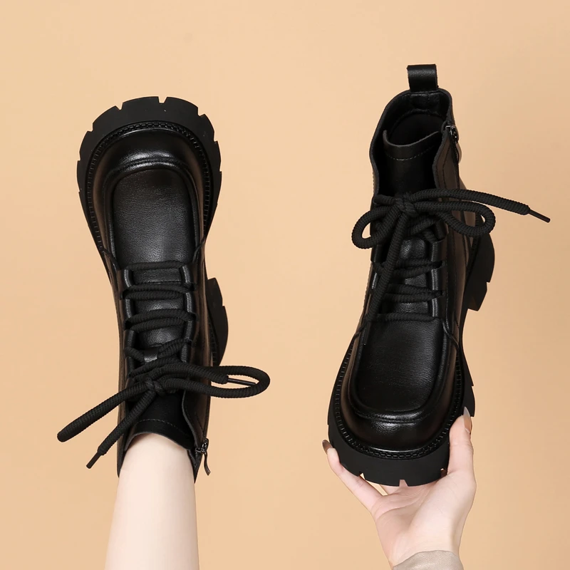 厚底美拉德马丁靴女2024秋冬新款软底英伦风时尚圆头保暖加绒短靴