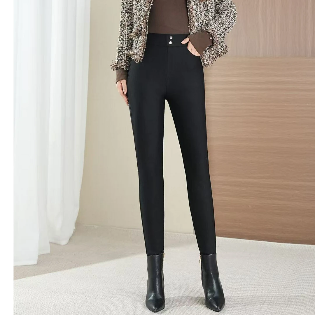 身形计带护膝鹅绒高腰时尚百搭黑色外穿加绒弹力9258