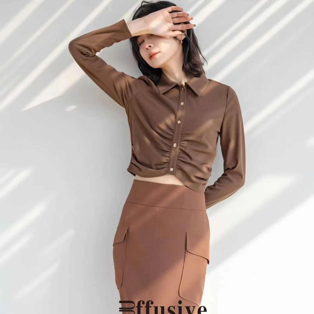 Effusive-23春季新款褶皱设计衬衫设计感长袖衬衣上衣