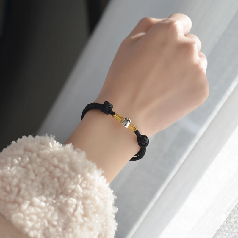 925银手链 纯银钱袋子转运珠红绳女本命年简约手绳复古闺蜜百搭