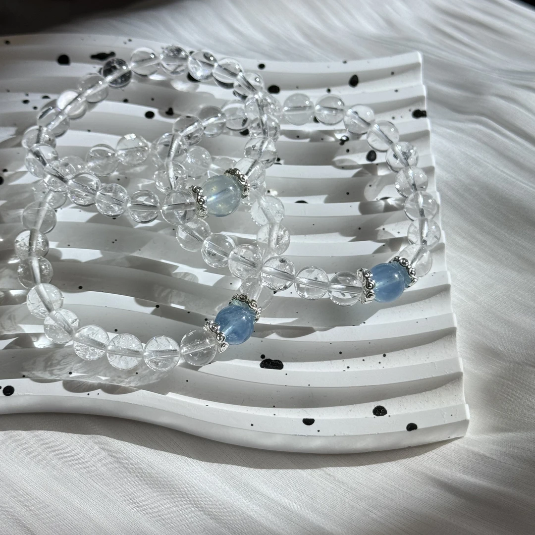 「露思款」天然水晶海蓝宝白阿塞原创手作