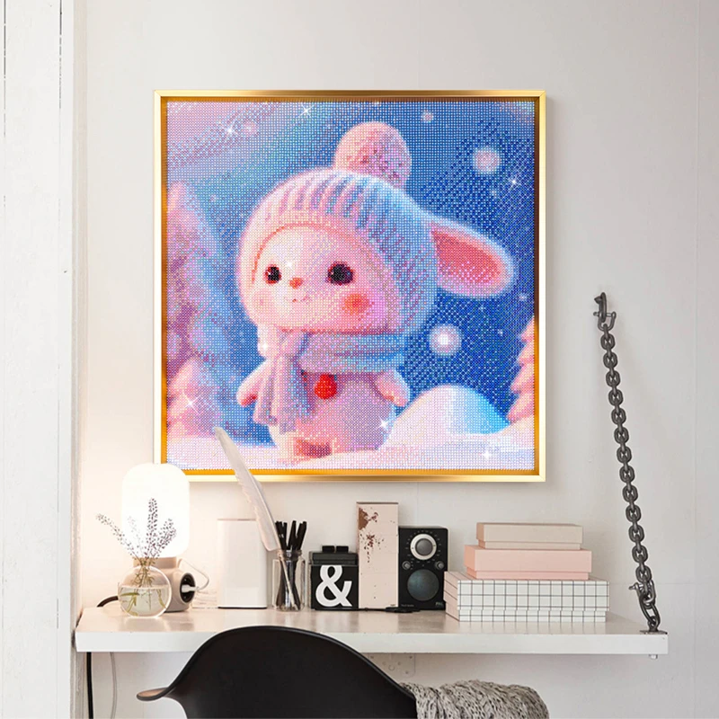 精品兔子宝宝钻石画新款兔年5d满钻卡通高级带框手工diy贴画X