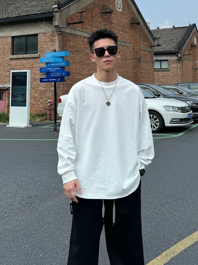 202秋季新款纯色净版圆领卫衣男螺纹收口休闲简约内搭打底2408